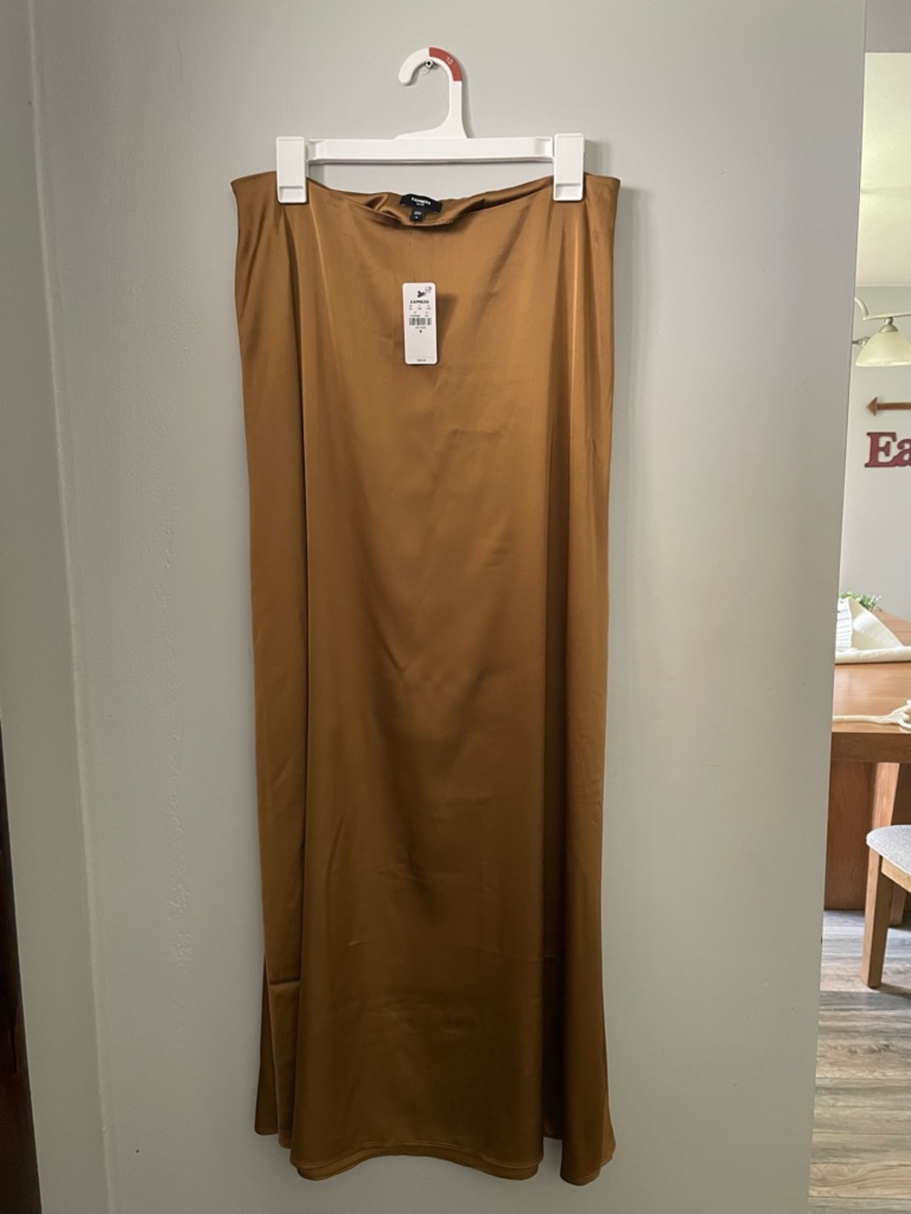 Express Satin Maxi Skirt in Camel Brown
